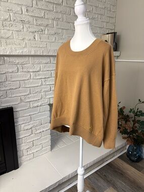 Michael Kors Dark Camel Crewneck Sweater with Gold Logo Charm Size Large